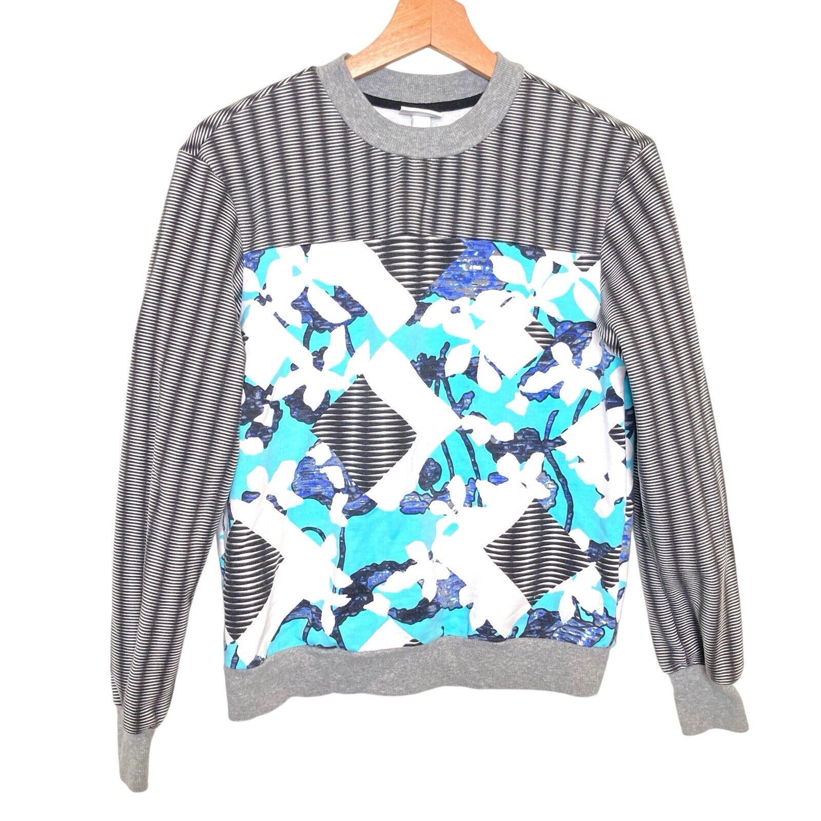 Peter Pilotto For Target Gray And Blue Abstract Floral Print Sweatshirt Size Xs